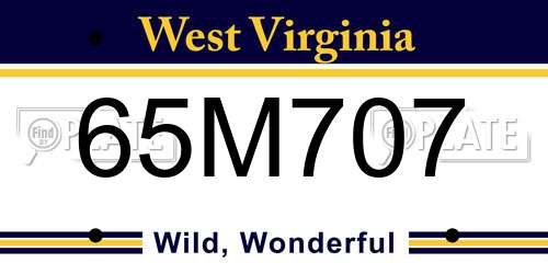 65M707 West Virginia License Plate
