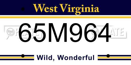 65M964 West Virginia License Plate