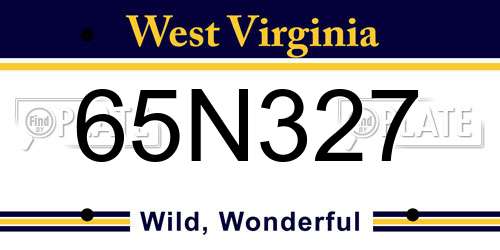 65N327 West Virginia License Plate