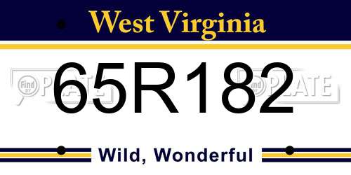 65R182 West Virginia License Plate