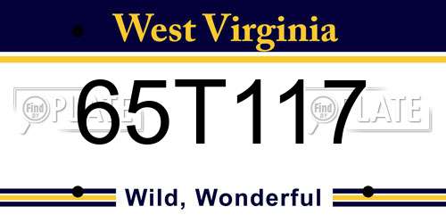 65T117 West Virginia License Plate