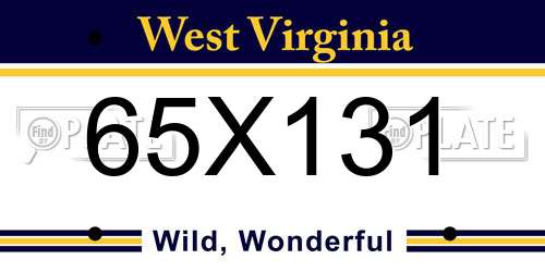 65X131 West Virginia License Plate