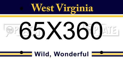65X360 West Virginia License Plate