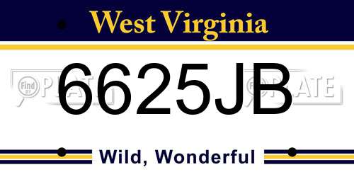 6625JB West Virginia License Plate