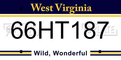 66HT187 West Virginia License Plate