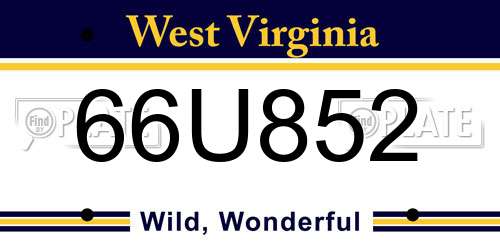 66U852 West Virginia License Plate