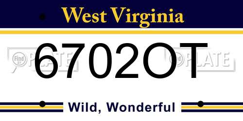 6702OT West Virginia License Plate
