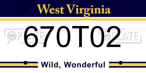 670T02 West Virginia License Plate