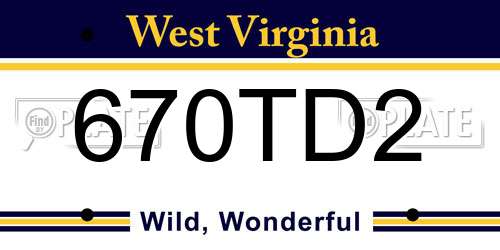 670TD2 West Virginia License Plate