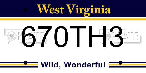 670TH3 West Virginia License Plate