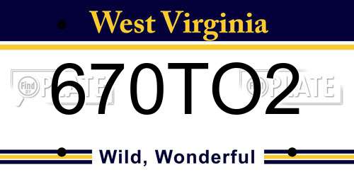 670TO2 West Virginia License Plate