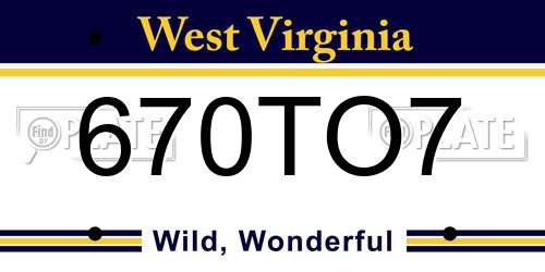 670TO7 West Virginia License Plate