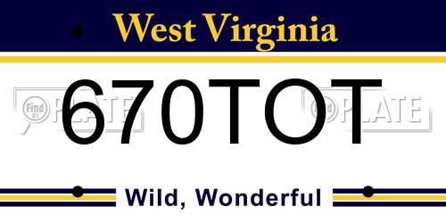 670TOT West Virginia License Plate