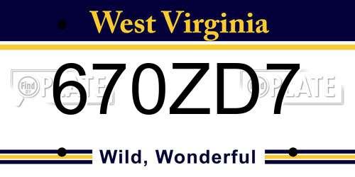 670ZD7 West Virginia License Plate