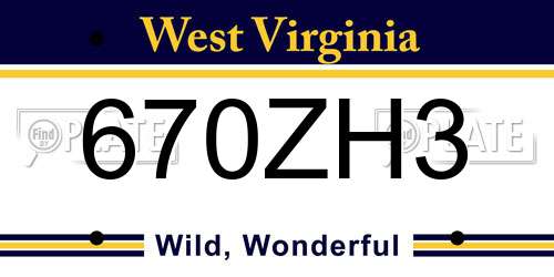 670ZH3 West Virginia License Plate