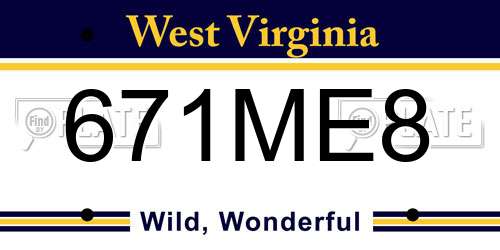671ME8 West Virginia License Plate