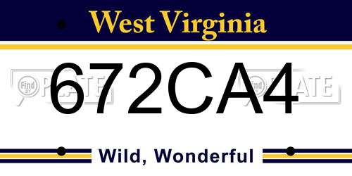 672CA4 West Virginia License Plate