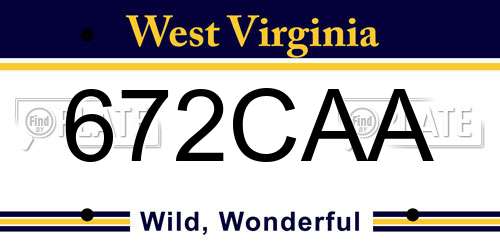 672CAA West Virginia License Plate