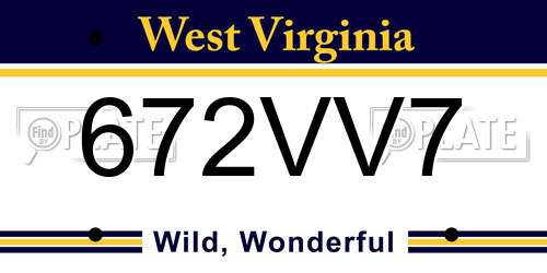 672VV7 West Virginia License Plate