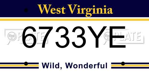 6733YE West Virginia License Plate