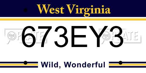 673EY3 West Virginia License Plate