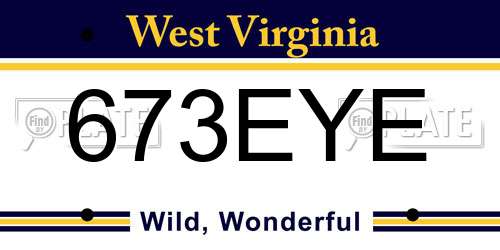 673EYE West Virginia License Plate