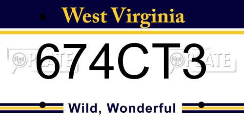 674CT3 West Virginia License Plate
