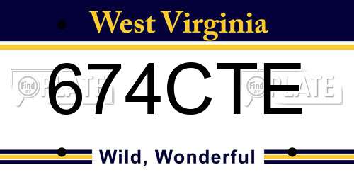 674CTE West Virginia License Plate