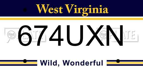 674UXN West Virginia License Plate