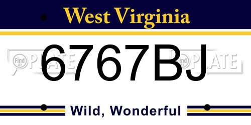 6767BJ West Virginia License Plate