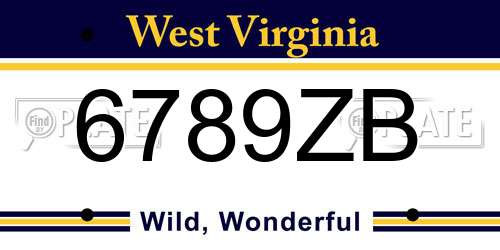 6789ZB West Virginia License Plate