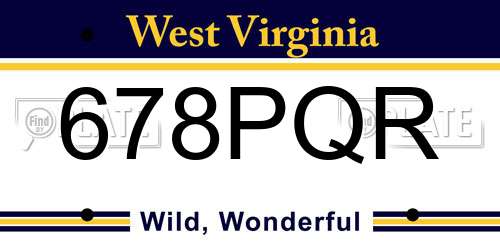 678PQR West Virginia License Plate