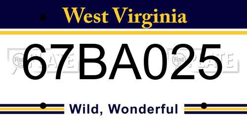 67BA025 West Virginia License Plate