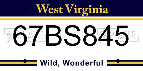 67BS845 West Virginia License Plate
