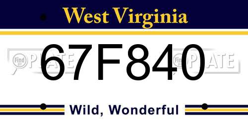 67F840 West Virginia License Plate