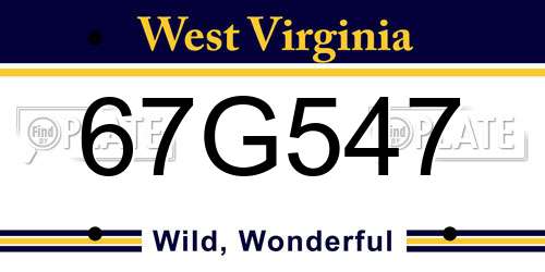 67G547 West Virginia License Plate