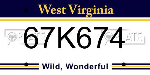 67K674 West Virginia License Plate