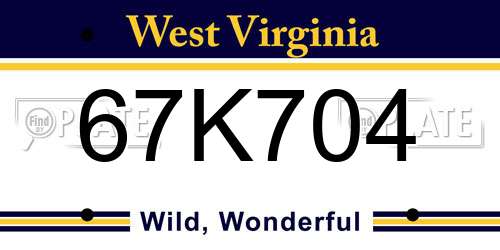 67K704 West Virginia License Plate