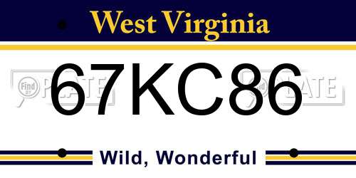 67KC86 West Virginia License Plate