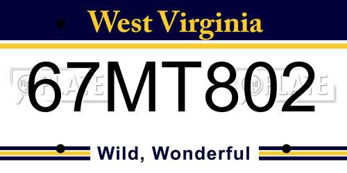 67MT802 West Virginia License Plate