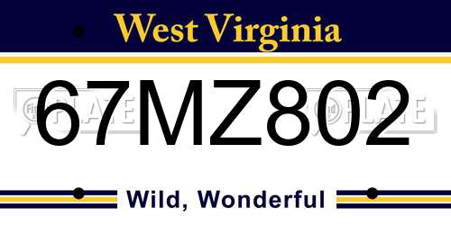 67MZ802 West Virginia License Plate