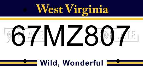 67MZ807 West Virginia License Plate