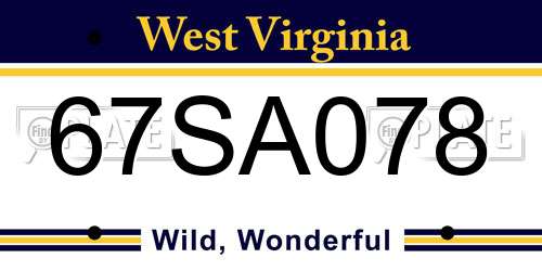 67SA078 West Virginia License Plate