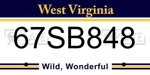 67SB848 West Virginia License Plate