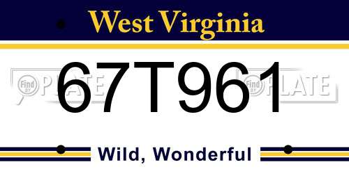 67T961 West Virginia License Plate