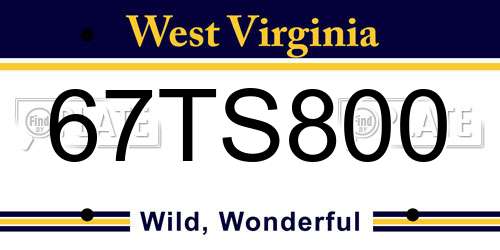 67TS800 West Virginia License Plate