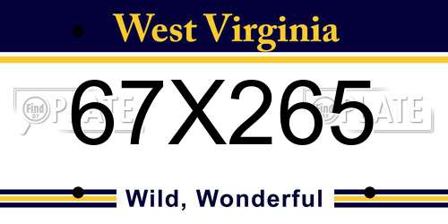 67X265 West Virginia License Plate