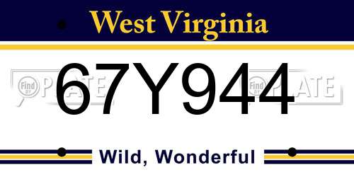 67Y944 West Virginia License Plate