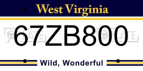 67ZB800 West Virginia License Plate