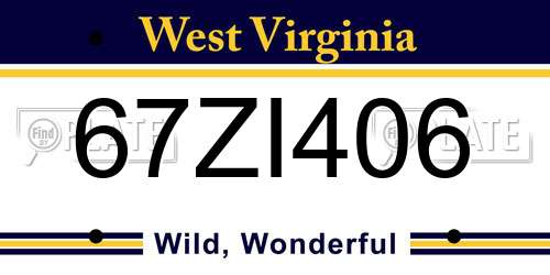 67ZI406 West Virginia License Plate